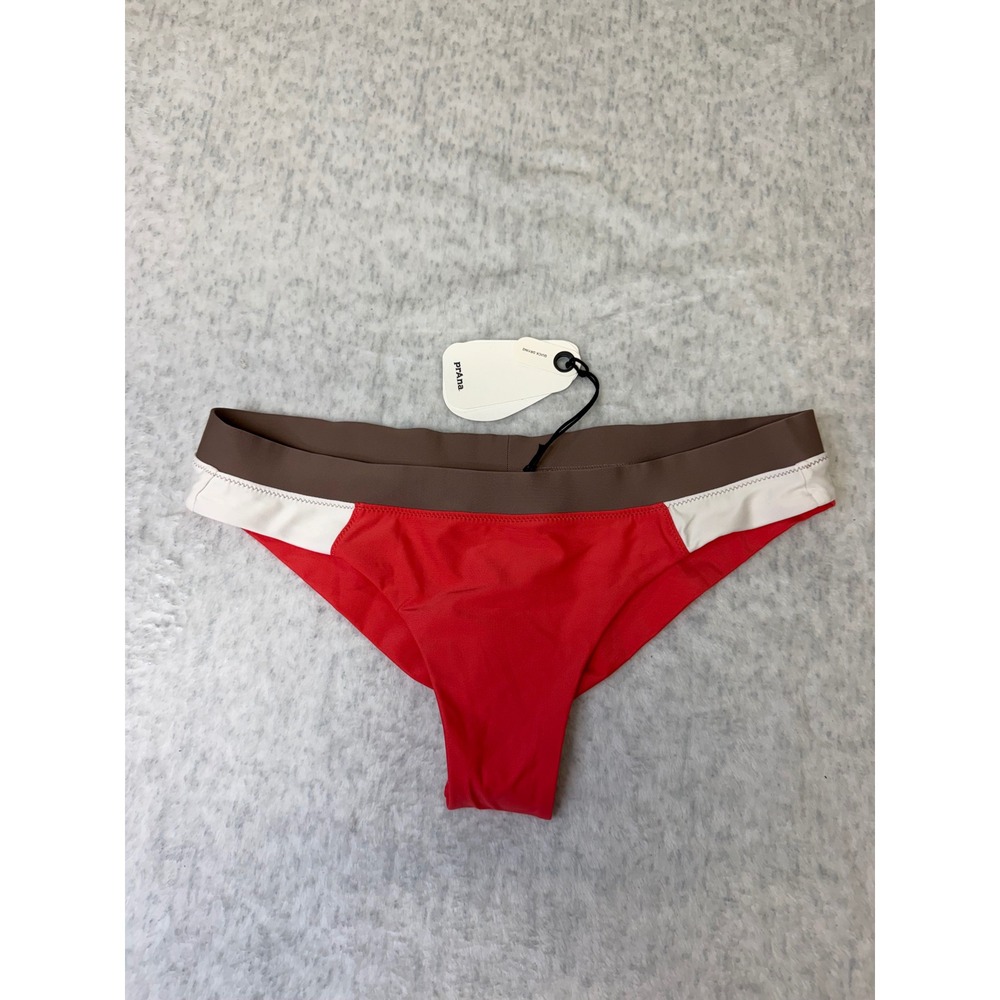 Prana Baja Bound Cheeky Bikini Bottom Rose Fire Colorblock Red Brown Medium NEW‎